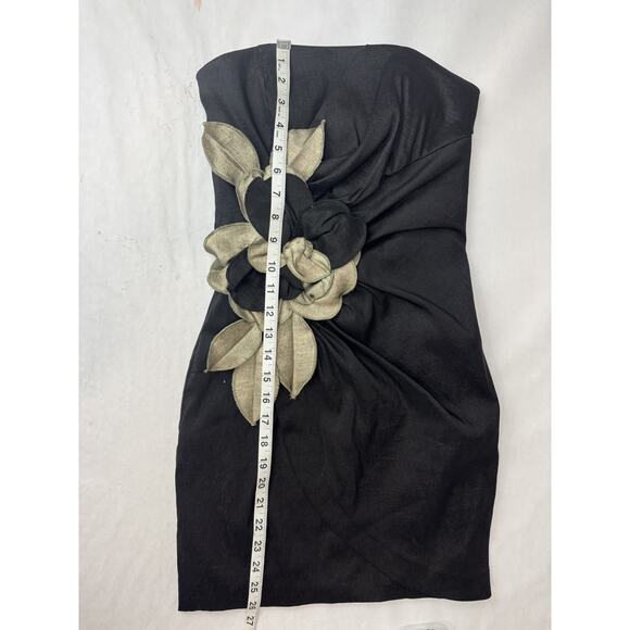 Vintage Cache Black Strapless Mini Dress Gold Floral Detail Party Cocktail Sz 4 - Picture 5 of 9